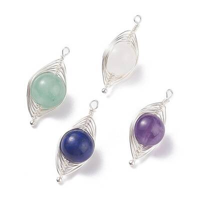 Natural Stone Copper Wire Wrapped Connector Charms