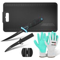 FLISSA 4-Pack Fish Fillet Set with Fillet Knife, Foldable Fish Fillet Board with Clamp, Knife Sharpener and Cut Resistant Glo...