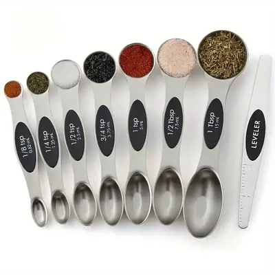 8PCS Magnetic Measuring Spoon Set, Double Sided Spoons for Dry and Liquid Ingredients Kitchen Oval Utensils Scoop kitchen gad...