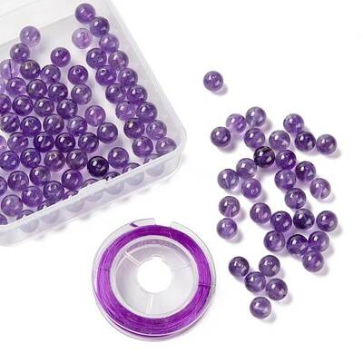 100Pcs 8mm Natural Amethyst Round Beads