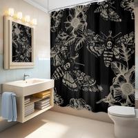 Skull Moth Pattern Shower Curtain, 1 Count Bathroom Interior Curtain with Hooks, Bathroom Accessories for Home Hotel Salon Do...
