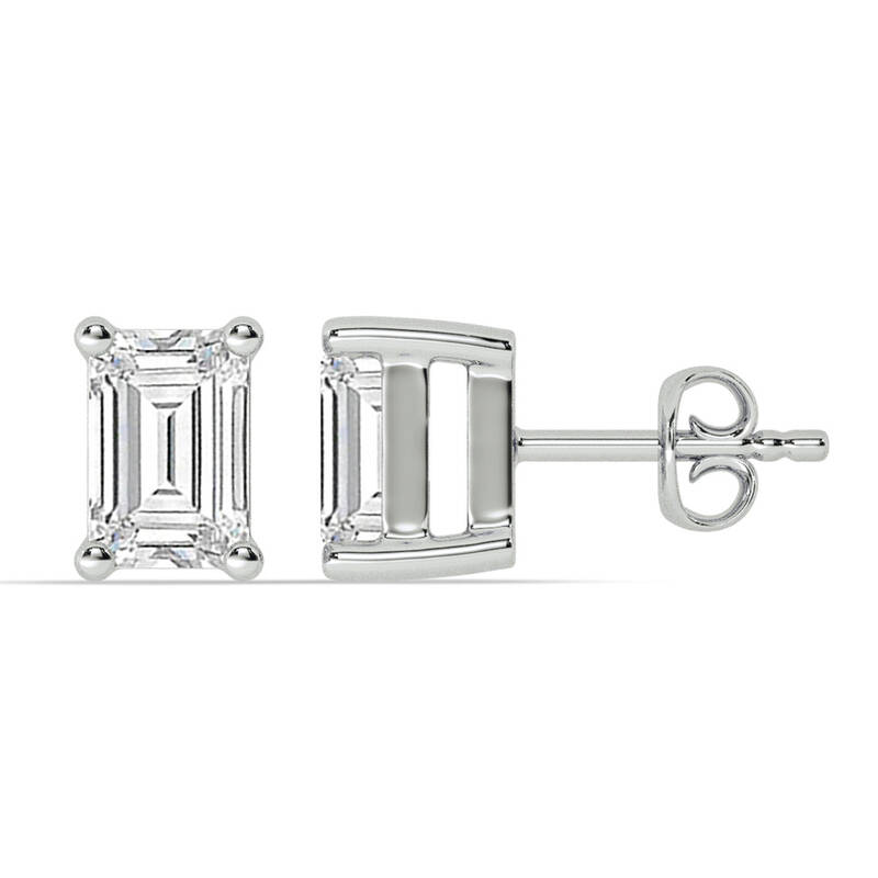 Certified Lab Grown Four Prong Emerald Cut Diamond Stud Earring | 14K White Gold 5 ct. tw.