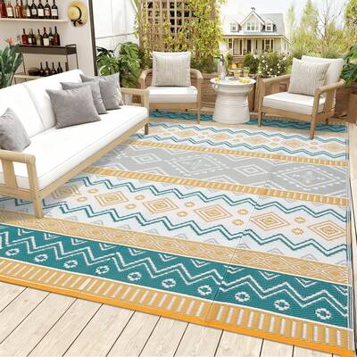 Garvee Outdoor Rug Waterproof, UV Resistant, Reversible Patio Carpet - Lightweight Collapsible Plastic Straw Mat, Easy Clean,...