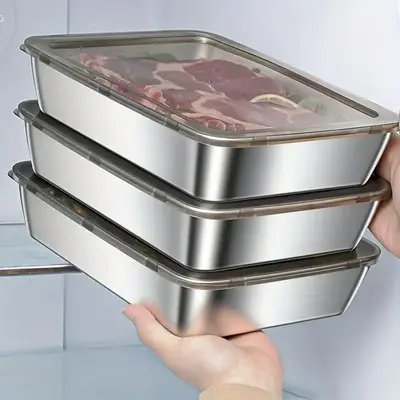 Stainless Steel Food Storage Container, 3 Counts/set Leak Proof Food Storage Box with Lid, Reusable Food Container for Fruit ...