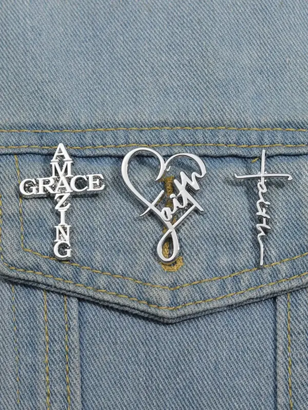 Letters Design Heart & Cross Brooch Set, Durable Metal Pins, Fashionable Clothes Accessories for Men & Women, Enamel Pin for ...