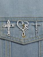 Letters Design Heart & Cross Brooch Set, Fashionable Clothes Accessories for Men & Women, Enamel Pin for Backpacks, Jeans, Sc...