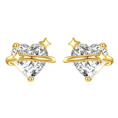 14K Gold Moissanite Heart & Star Stud Earrings