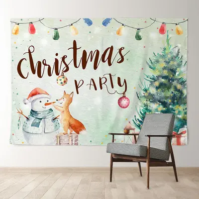 Aperturee Snowman With Fox Lights Christmas Party Backdrop