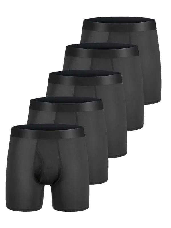 Men's 5/10pcs Solid Color Sports Boxer Brief, Casual Comfy Breathable Underwear for Daily Outdoor Wear, Men's Underwear for A...