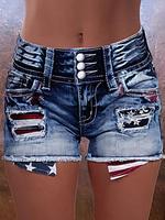 Women's Star & Striped Pattern Button Fly Denim Shorts, Casual Fashion Fitted Shorts for Daily Wear, Ladies Bottoms for Summe...