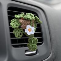 Crochet Plant Design Car Air Vent Decoration, Plant Design Car Air Outlet Clip, Handmade Crochet Car Air Vent Ornament, Women...