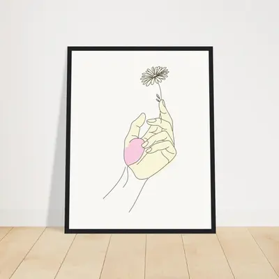 Artistic Grace - Hand & Flower Poster in Pine Wood Frame