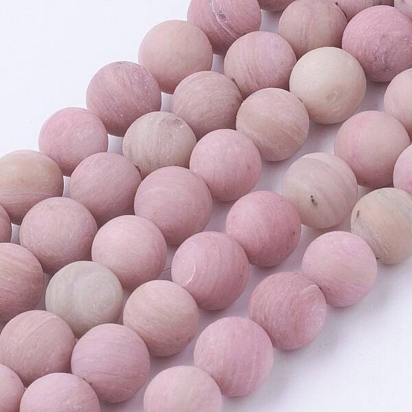 Frosted Natural Rhodonite Round Bead Strands