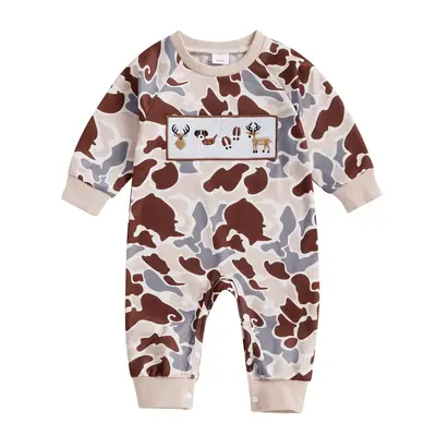 Deer Hunting Baby Clothes Infant Baby Boys Girls Camoflage Embroidered Mallard Deer Dog Romper Jumpsuit