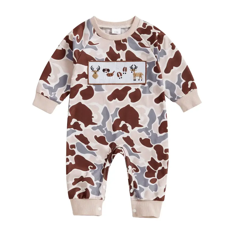 Deer Hunting Baby Clothes Infant Baby Boys Girls Camoflage Embroidered Mallard Deer Dog Romper Jumpsuit