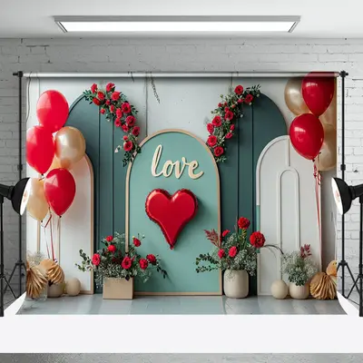 Modern Green White Balloons Love Wedding Backdrop