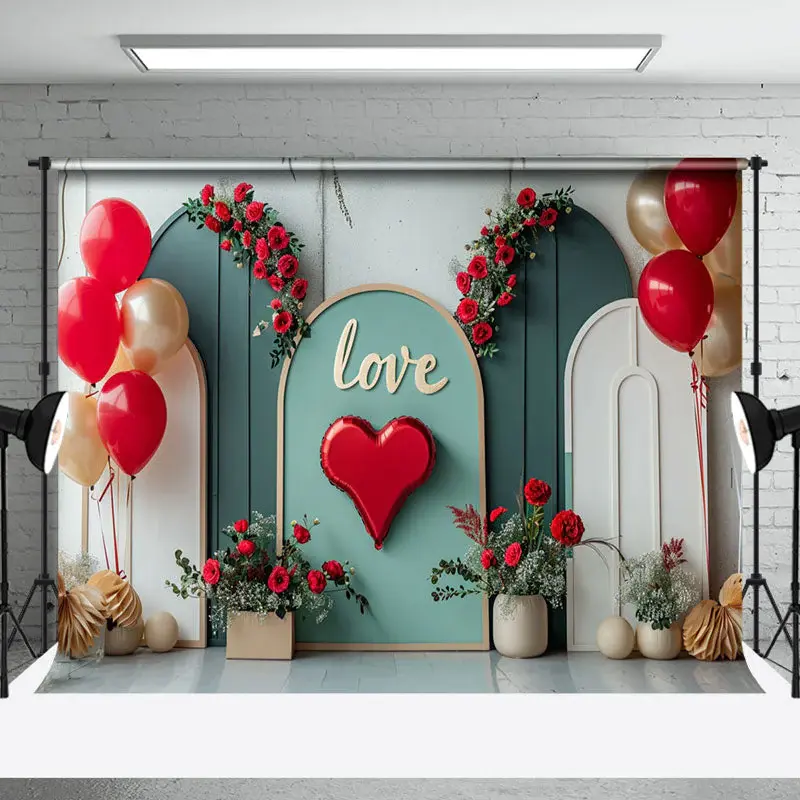 Modern Green White Balloons Love Wedding Backdrop