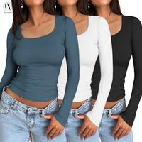 AUTOMET 3 Pack Womens Long Sleeve Shirts Fall Fashion Crop Tops Basic Layer Slim Fit Y2K Clothes spring summer autumn