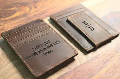 Front Pocket Slim Card Holder & Magnet Money Clip, Minimalist Leather Wallet With ID Window, Personalized Groomsman Favor, Pr...