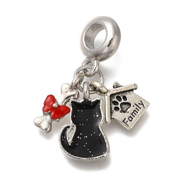 Rack Plating Alloy Red & Black Enamel European Dangle Charms