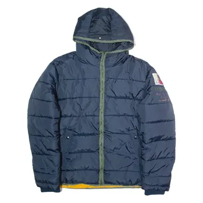 DESIGUAL Mens Puffer Jacket Blue Hooded 2XL