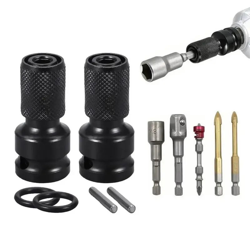 Heavy Duty High Torque1/2 inch Square Drive to 1/4 inch Hex Female Socket Adapter Converter Chuck Adapter for Impact Air and ...