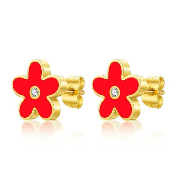 Stainless Steel Enamel Flower Stud Earrings