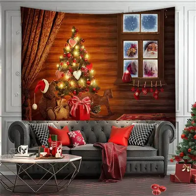 Window And Glitter Tree Merry Christmas Wall Tapestry - Aperturee