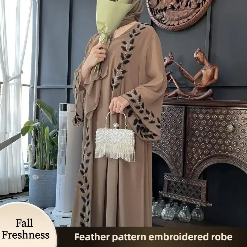 【FallFreshness】CL14 Unique and exquisite embroidery design abaya, chiffon abaya, two piece set, summer abaya,Muslim robe ...