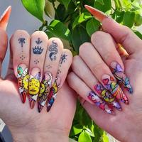 Sun & Moon Pattern Fake Nails with Nail File & Tape & Stick, 24pcs/box Removable False Nails for Girls Nail Art, Effortless P...