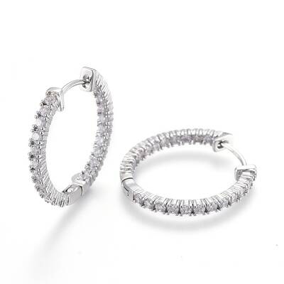 Brass Micro Pave Clear Cubic Zirconia Huggie Hoop Earrings