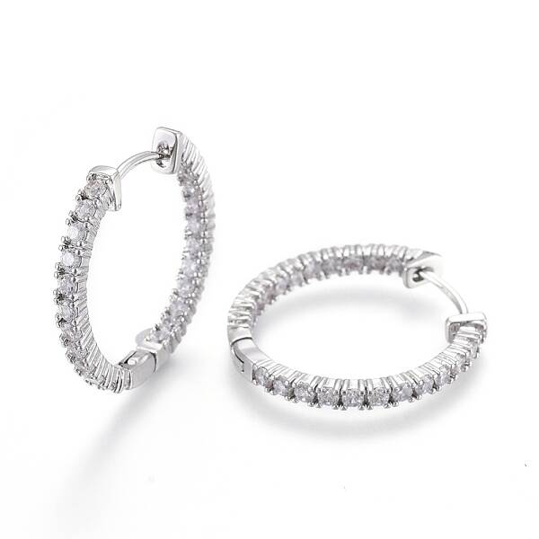 Brass Micro Pave Clear Cubic Zirconia Huggie Hoop Earrings
