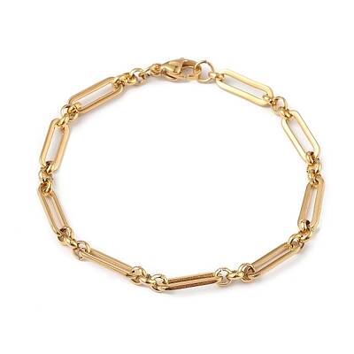 Ion Plating(IP) 304 Stainless Steel Figaro Chain Bracelet for Women