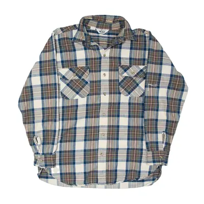 WOOLRICH Flannel Shirt Blue Plaid Long Sleeve Mens XL