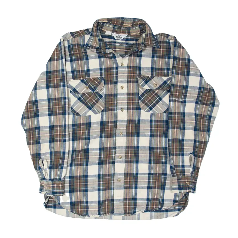 WOOLRICH Flannel Shirt Blue Plaid Long Sleeve Mens XL