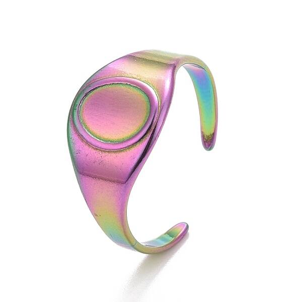 Ion Plating(IP) Rainbow Color 304 Stainless Steel Oval Chunky Open Cuff Ring for Women
