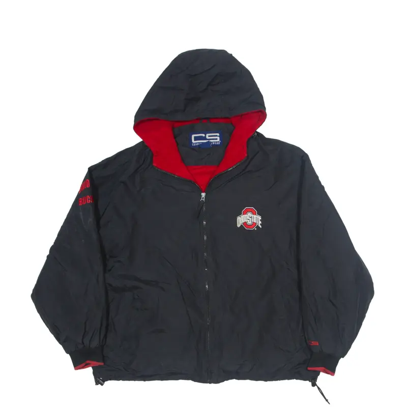 CRABLE SPORTSWEAR Ohio State Buckeyes Rain Jacket Black Nylon 90s Mens L