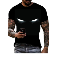 Men's Fashionable 3D Printed Summer T-Shirt - Breathable Mesh Polyester, Short Sleeve, Round Neck, Glowing Eye Design, Machin...