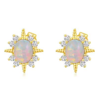14K Gold Circular Shaped Opal Stud Earrings