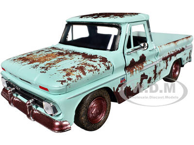 1966 Chevrolet C10 Fleetside Pickup Truck Light Green (Rusted) Weathered Treasures Series 1/24 Diecast Model Car by Motorma...