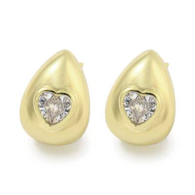 Brass Micro Pave Cubic Zirconia Stud Earrings for Women