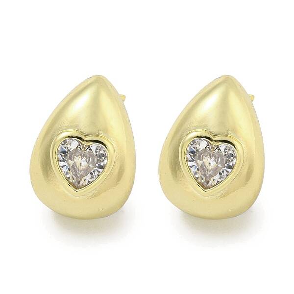 Brass Micro Pave Cubic Zirconia Stud Earrings for Women