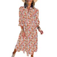 Dokotoo Women's Casual Bohemian Floral Dress 2025 V-Neck Long Puff Sleeve Midi Dress Soft Fabric Comfortable Summer Dress - W...
