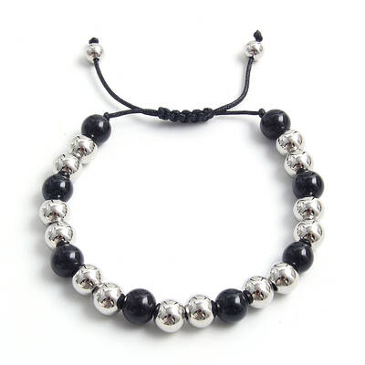 Adjustable Electroplate Titanium Stainless Steel Beads Braided Bead Bracelets for Women Men