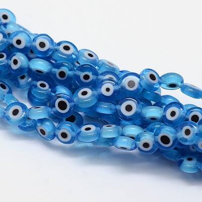 Handmade Evil Eye Lampwork Flat Round Bead Strands