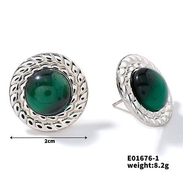 Cute Flat Round Cat Eye Stud Earrings for Summer