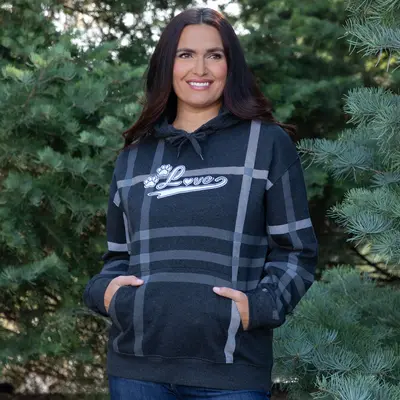 Plaid Paw with Love Hooded Sweatshirt - Blue - 2X