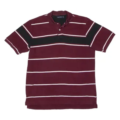 NAUTICA Polo Shirt Maroon Striped Short Sleeve Mens M