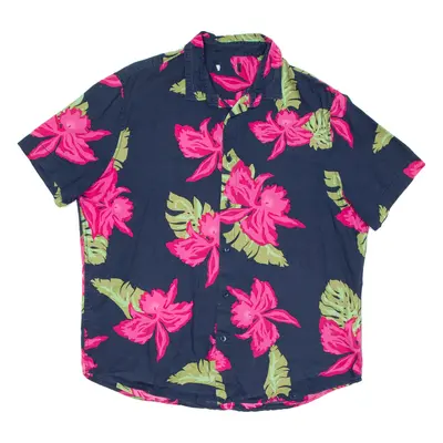 Mens Hawaiian Shirt Blue Floral L
