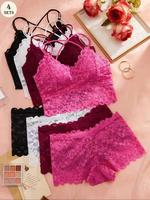 Women's Contrast Lace Backless Bra & Panty Shorts Underwear Set, Soft Sexy Comfy Breathable Lingerie Set for Daily Wear, Unde...
